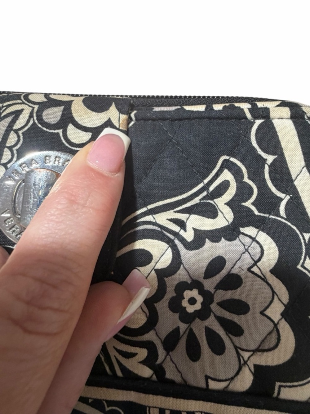 Vera Bradley Black and Cream Floral Quilted Zip Wallet - Picture 6 of 13